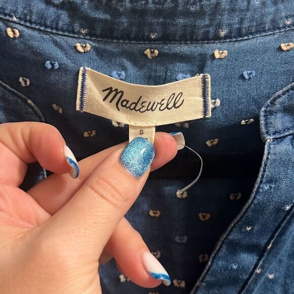 ✨MADEWELL LAKELINE SWISS DOT POPOVER SZ S SHIRT IN SWISS DOT INDIGO SWISSDOT✨ - Picture 6 of 7